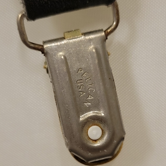 Vintage Pelican USA Black Adjustable Elastic Gold Clip on Checkered Suspenders - Picture 10 of 14